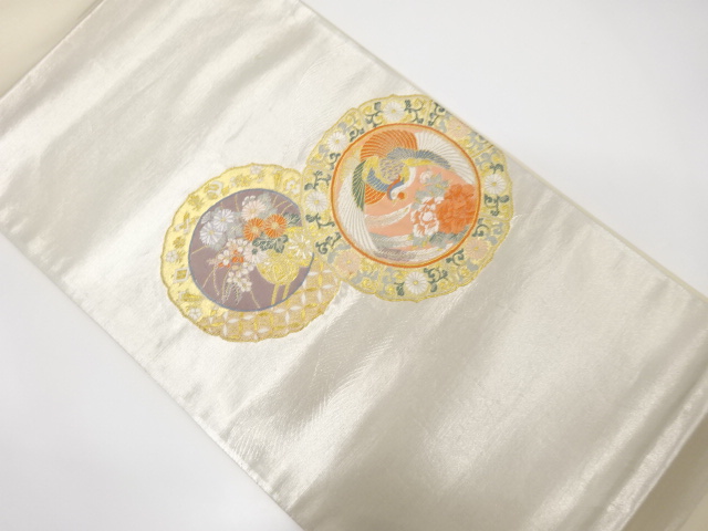 アンティーク　絵皿に花鳥模様織り出し袋帯（材料）